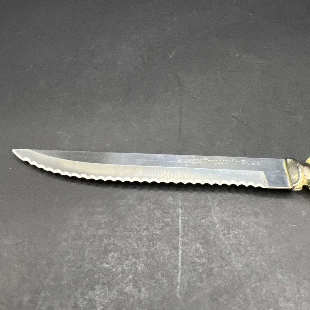 Vintage Forgecraft USA Steak Knife Cream Marbled Pearlized Handle MCM